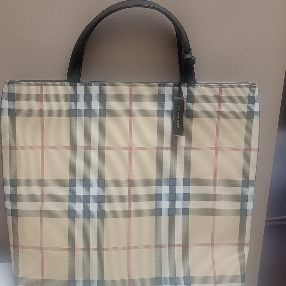 Plaid Tote Bag with Black Handles